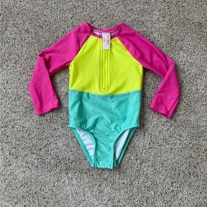 Cat & Jack Pink, Yellow, and Teal Kids Swim One Piece
